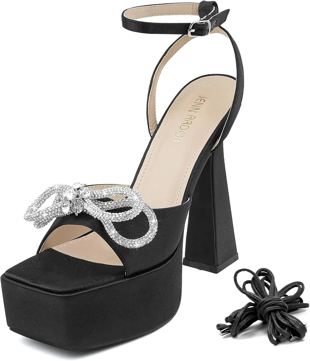 JENN ARDOR Women's Platform Heels Lace Up High Stroppy Sandals Butterfly Heeled Chunky Prom Shoes for Club Party Date (tie-up/buckle)