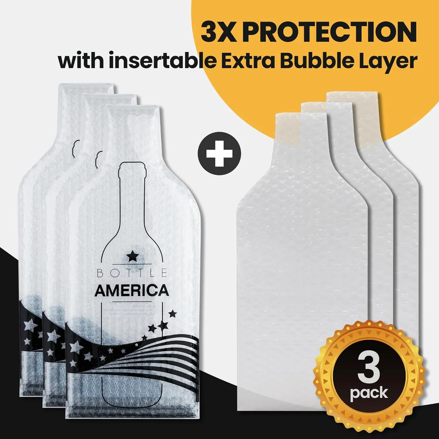 JIMMY THE FOX | Reusable Wine Bags for Travel | 3-Pack | Durable Triple-Layer Bottle Protector Sleeve | Leak-Proof & Impact-Resistant | Airplane & Cruise Luggage | Wine Lover Gifts - Bottle America