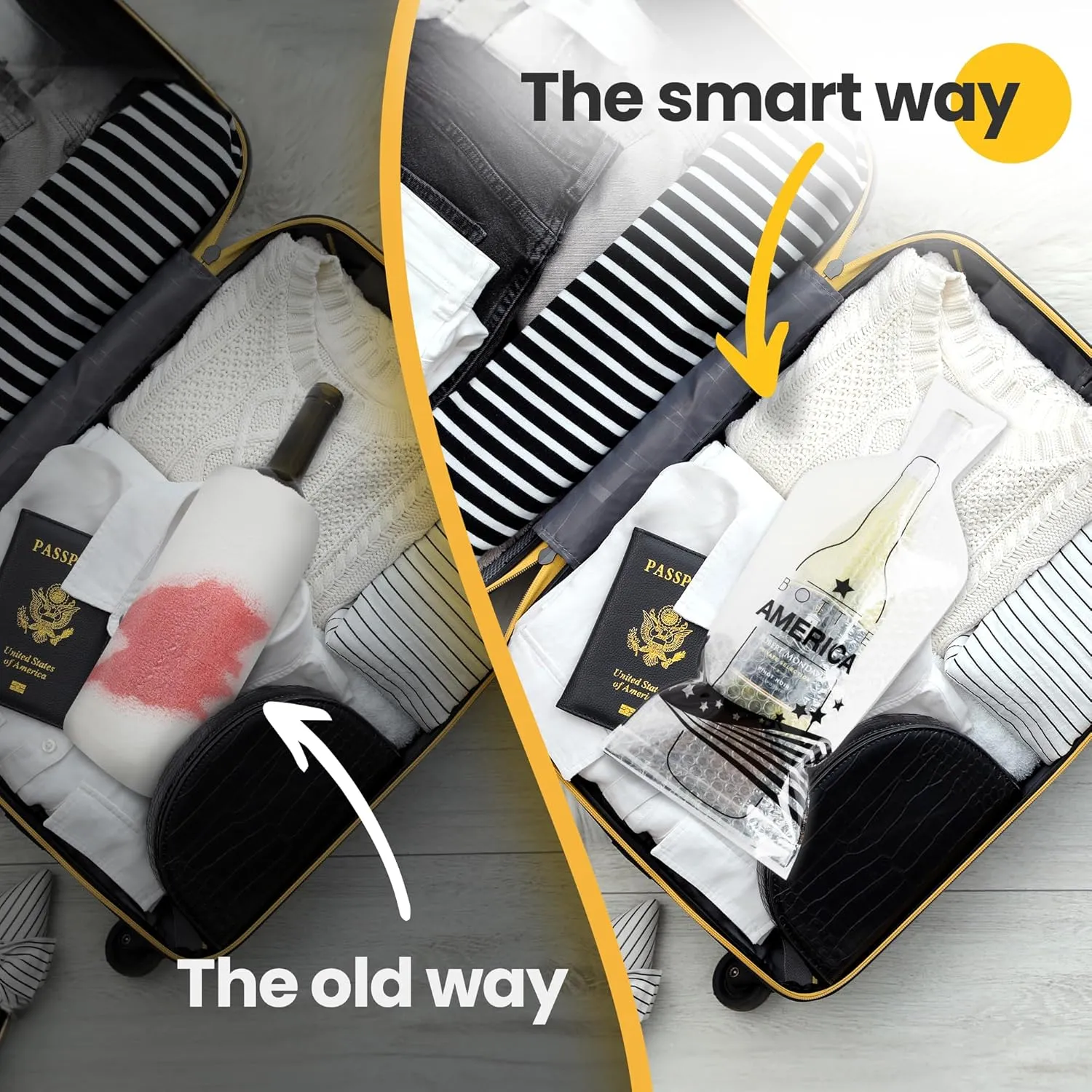 JIMMY THE FOX | Reusable Wine Bags for Travel | 3-Pack | Durable Triple-Layer Bottle Protector Sleeve | Leak-Proof & Impact-Resistant | Airplane & Cruise Luggage | Wine Lover Gifts - Bottle America