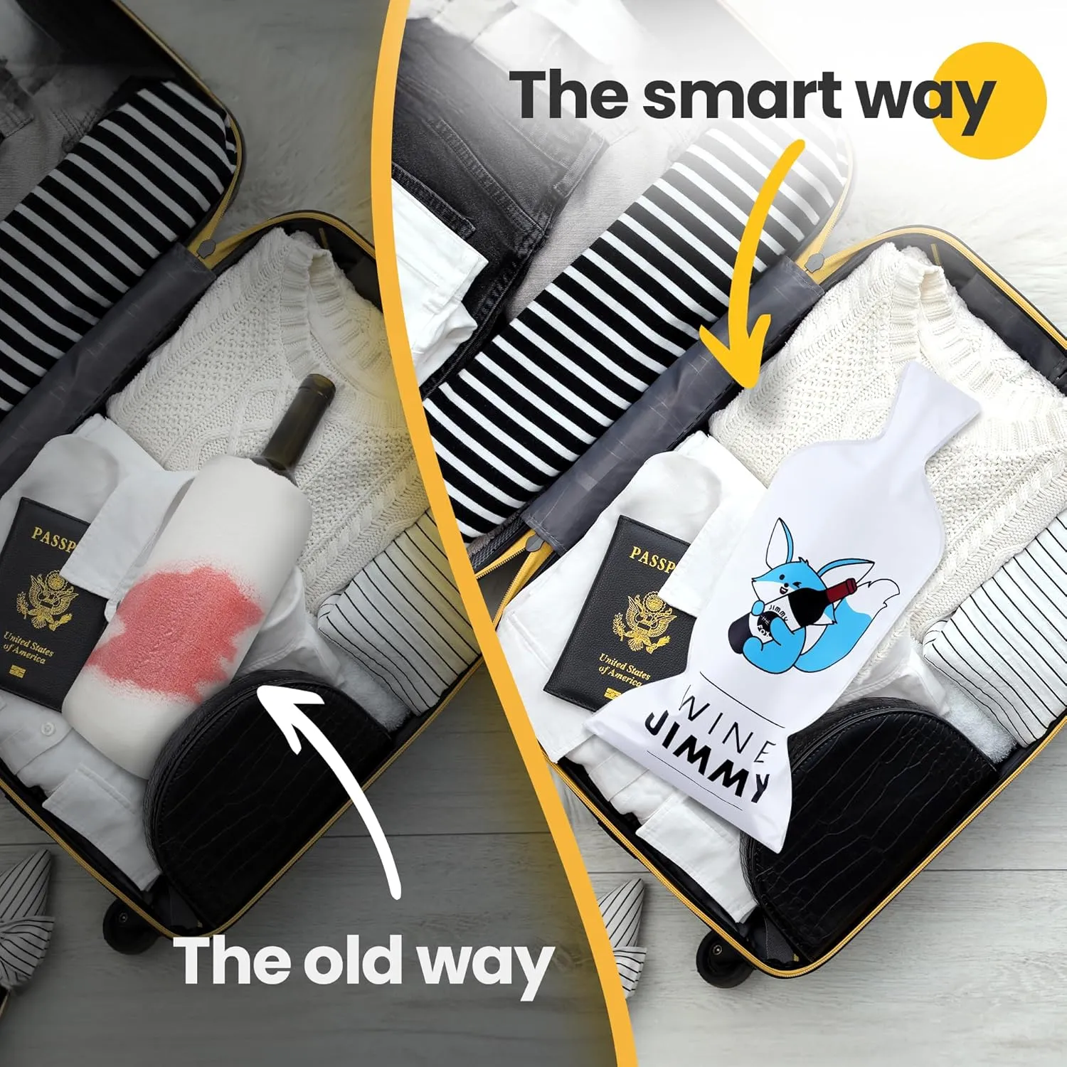 JIMMY THE FOX | Reusable Wine Bags for Travel | 3-Pack | Durable Triple-Layer Bottle Protector Sleeve | Leak-Proof & Impact-Resistant | Airplane & Cruise Luggage | Wine Lover Gifts - Wine Jimmy