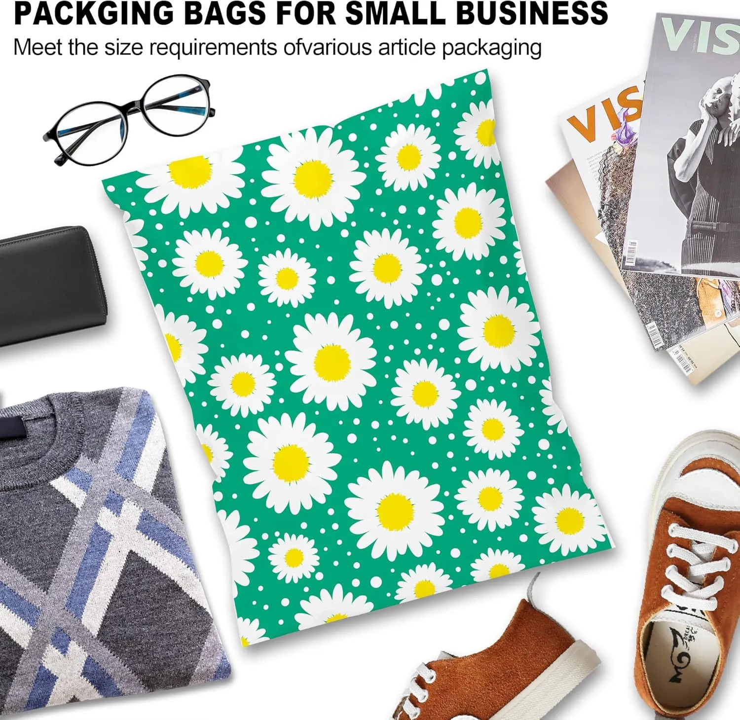JinRuiKJ Poly Mailer 14.5x19 50 Pack - Shipping Bags for Clothing, Strong Thick and Self Adhesive Mailing Bags - Cute Packaging Bags for Small Business - Daisy