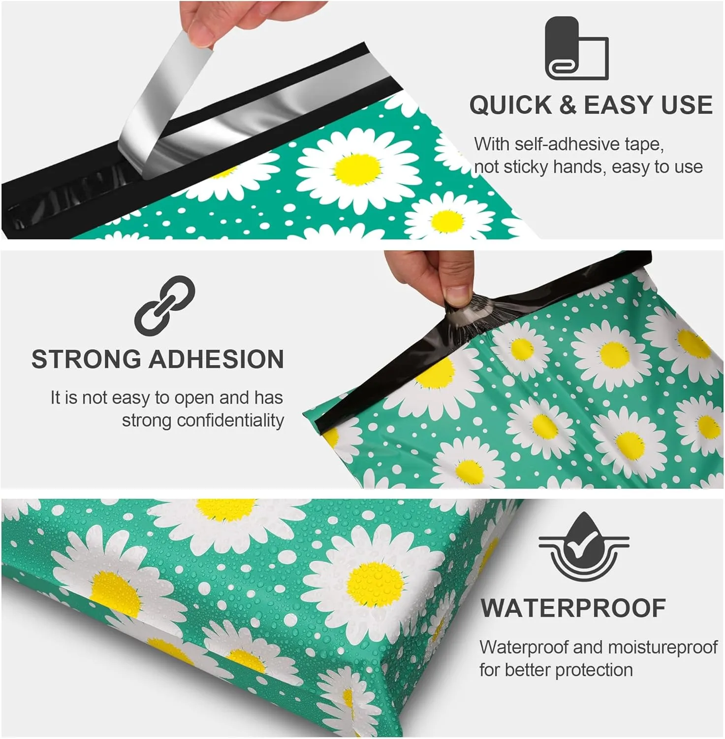 JinRuiKJ Poly Mailer 14.5x19 50 Pack - Shipping Bags for Clothing, Strong Thick and Self Adhesive Mailing Bags - Cute Packaging Bags for Small Business - Daisy