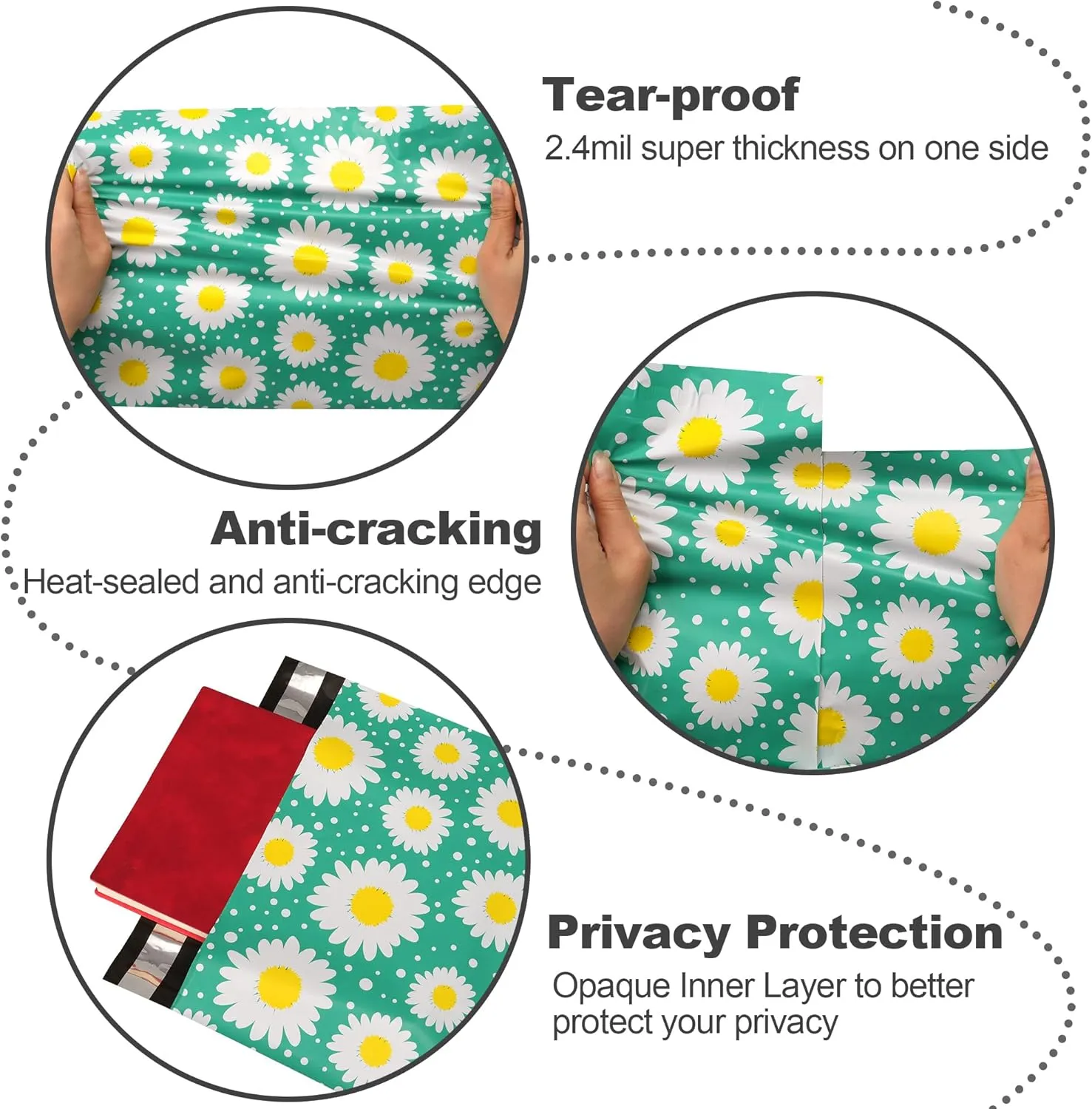 JinRuiKJ Poly Mailer 14.5x19 50 Pack - Shipping Bags for Clothing, Strong Thick and Self Adhesive Mailing Bags - Cute Packaging Bags for Small Business - Daisy