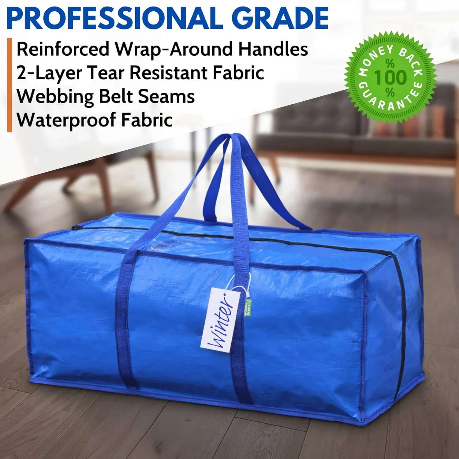 Jumbo Storage Bags for Clothes with Strong Handles & Sturdy Zipper (4-Pack), Heavy-Duty Moving & Storage Bags, Best Packing Supplies for Clothing – XL Space Saving Bags, Alternative to Wardrobe Boxes
