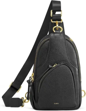 Kattee Sling Bag for Women, Leather Fanny Packs Crossbody Purse, Small Chest Bag with RFID Blocking, Black