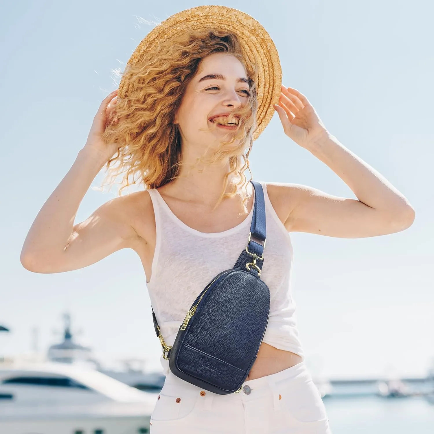 Kattee Sling Bag for Women, Leather Fanny Packs for Women, Small Crossbody Chest Bag with RFID Blocking
