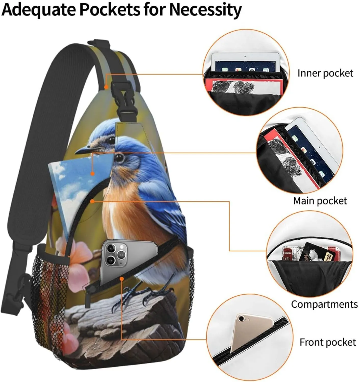 KHiry Sling Bag for Women Men Crossbody Bag Small Sling Backpack Opossum and Roses Chest Bag Hiking Daypack