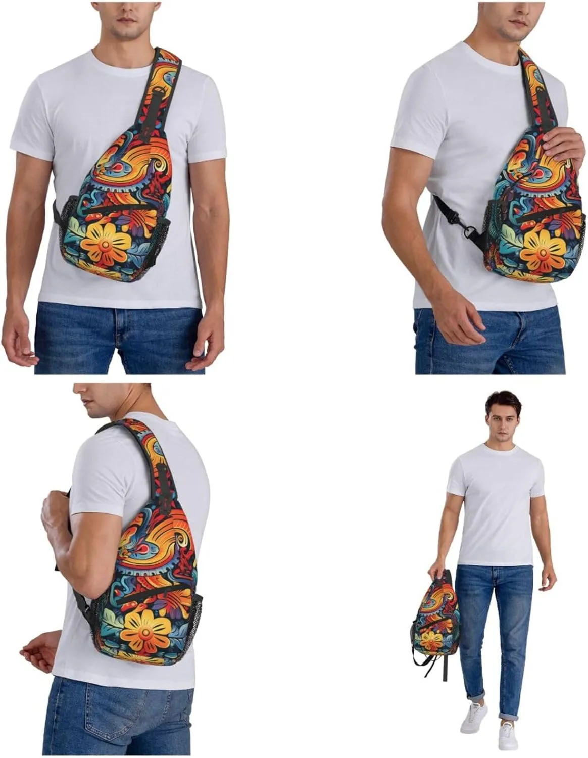 KHiry Sling Bag for Women Men Crossbody Bag Small Sling Backpack Snowy Owl Eyes Chest Bag Hiking Daypack