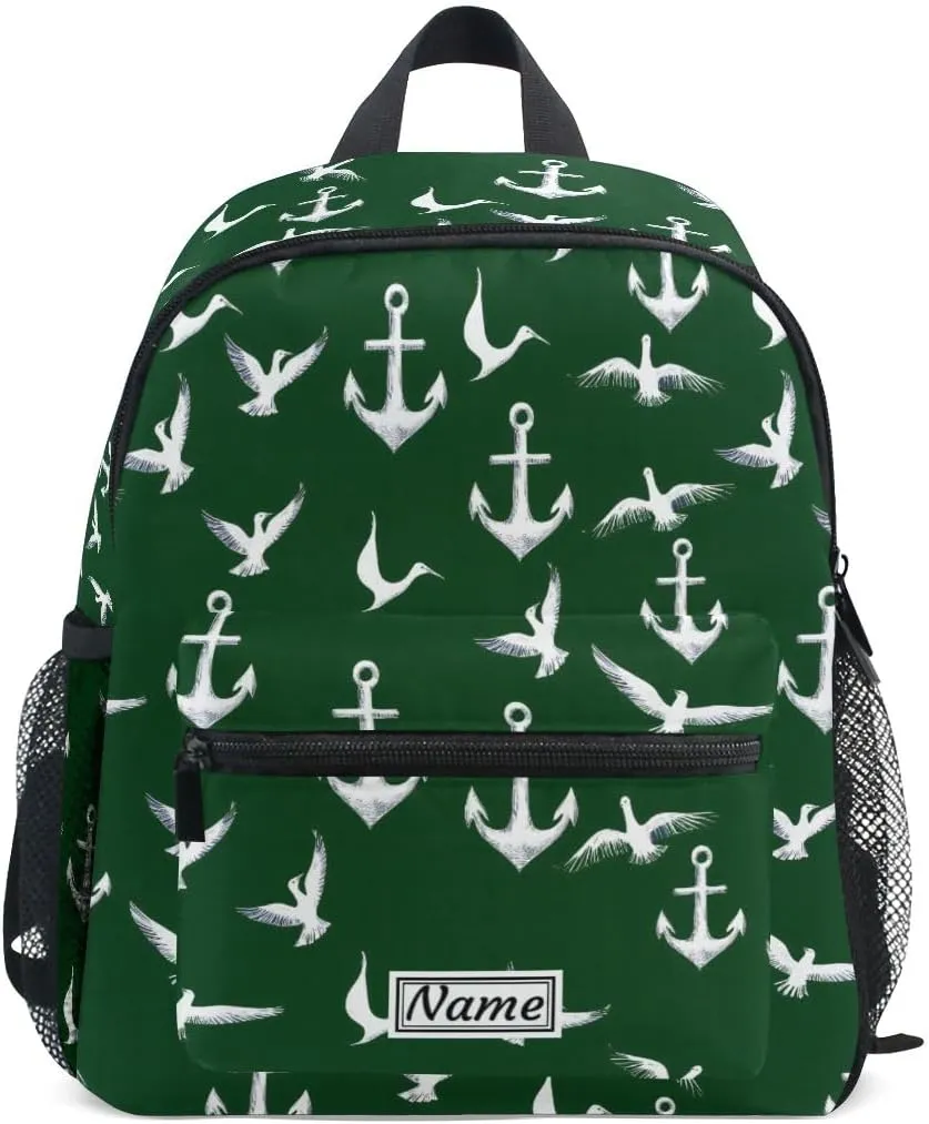 Kids Backpack for Boys Girls Toddler Bags Children Preschool Sea Gull Green Bird Kindergarten Small 3-8 Years Old Personalized Name Chest Strap