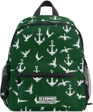 Kids Backpack for Boys Girls Toddler Bags Children Preschool Sea Gull Green Bird Kindergarten Small 3-8 Years Old Personalized Name Chest Strap