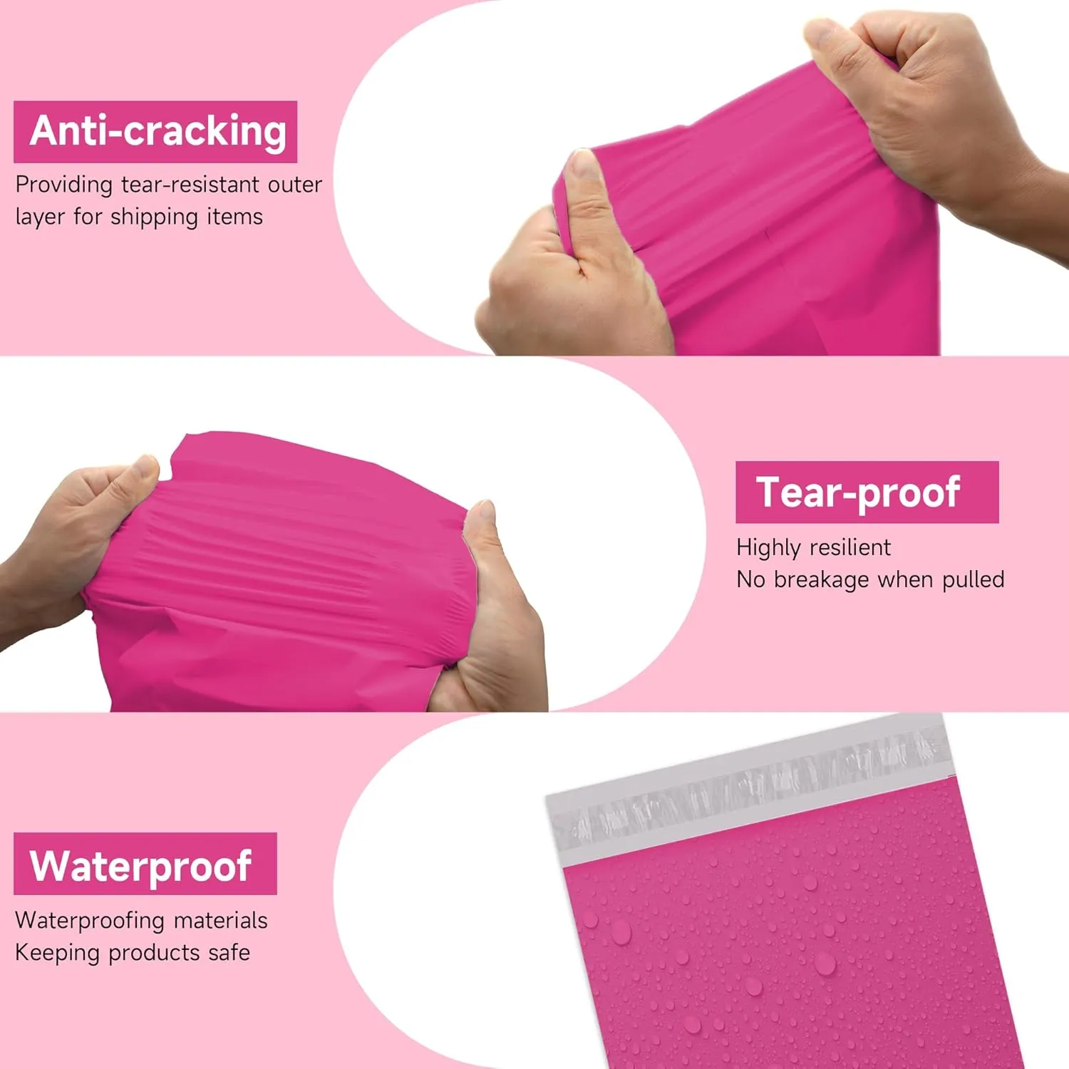 KKBESTPACK Poly Mailer Envelopes Shipping Bags Self Adhesive Waterproof Bags (Pink) (B125), 12 x 15.5 / 100pc