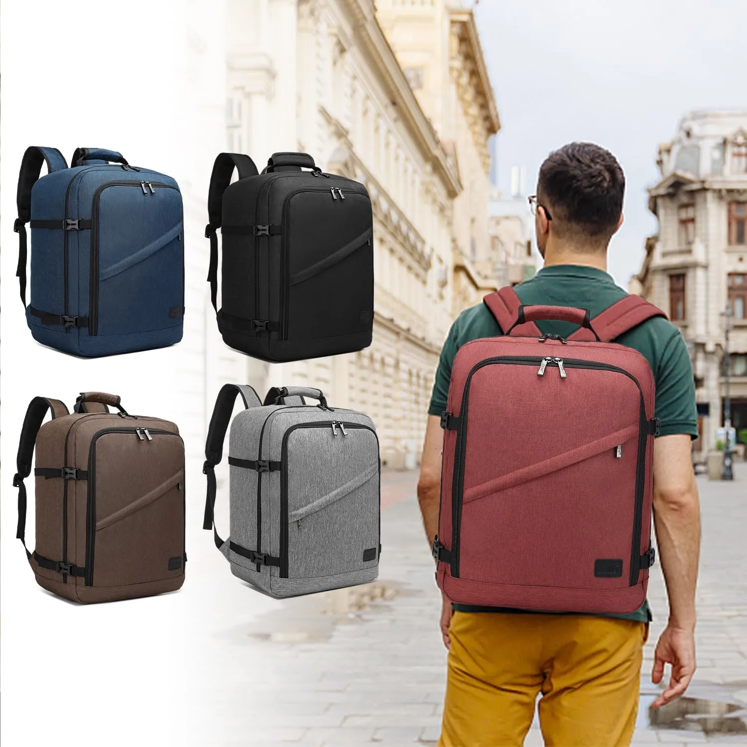 Kono Carry on Backpack, 18" Airplane Approved Under Seat Travel Backpack for Men and Women, Waterproof Lightweight Daypack for Flight 30L (Burgundy Red, Medium)