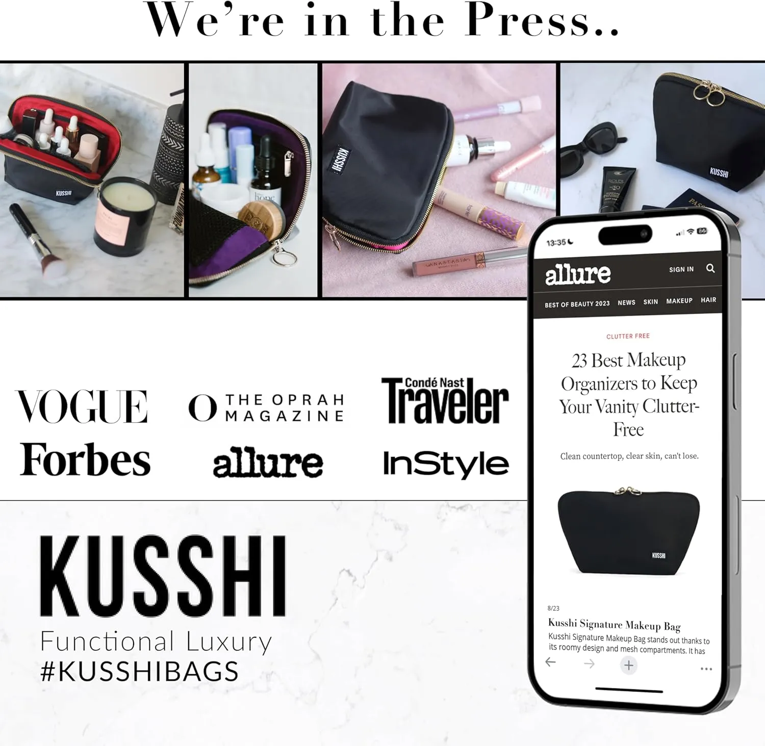 KUSSHI Neoprene Mini Makeup Pouch for Purse and Travel - Small Travel Pouch for Delicate Bottles and Beauty Items - For Foundations, Serums, Perfumes and More - Small Purse Pouch (Size XL, Black)
