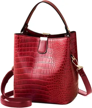 LABANCA Women Retro Alligator Bucket Bags Crocodile Pattern Designer Shoulder Bag Ladies PU Purse Crossbody Wallet Bag