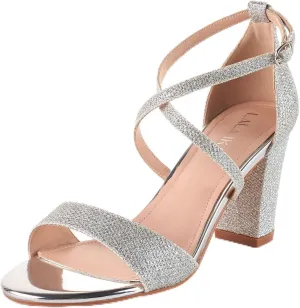 LALA IKAI Women’s Ankle Strap Heels Chunky Block Rhinestone Sandals 3 Inch Open Toe Heels Party Wedding Prom Shoes
