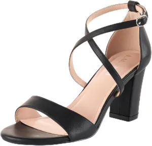 LALA IKAI Women’s Ankle Strap Heels Chunky Block Rhinestone Sandals 3 Inch Open Toe Heels Party Wedding Prom Shoes