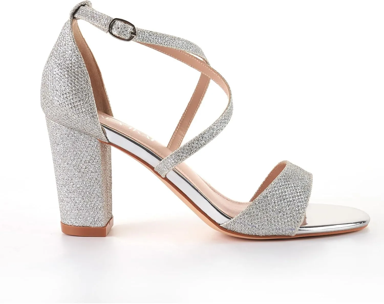 LALA IKAI Women’s Ankle Strap Heels Chunky Block Rhinestone Sandals 3 Inch Open Toe Heels Party Wedding Prom Shoes