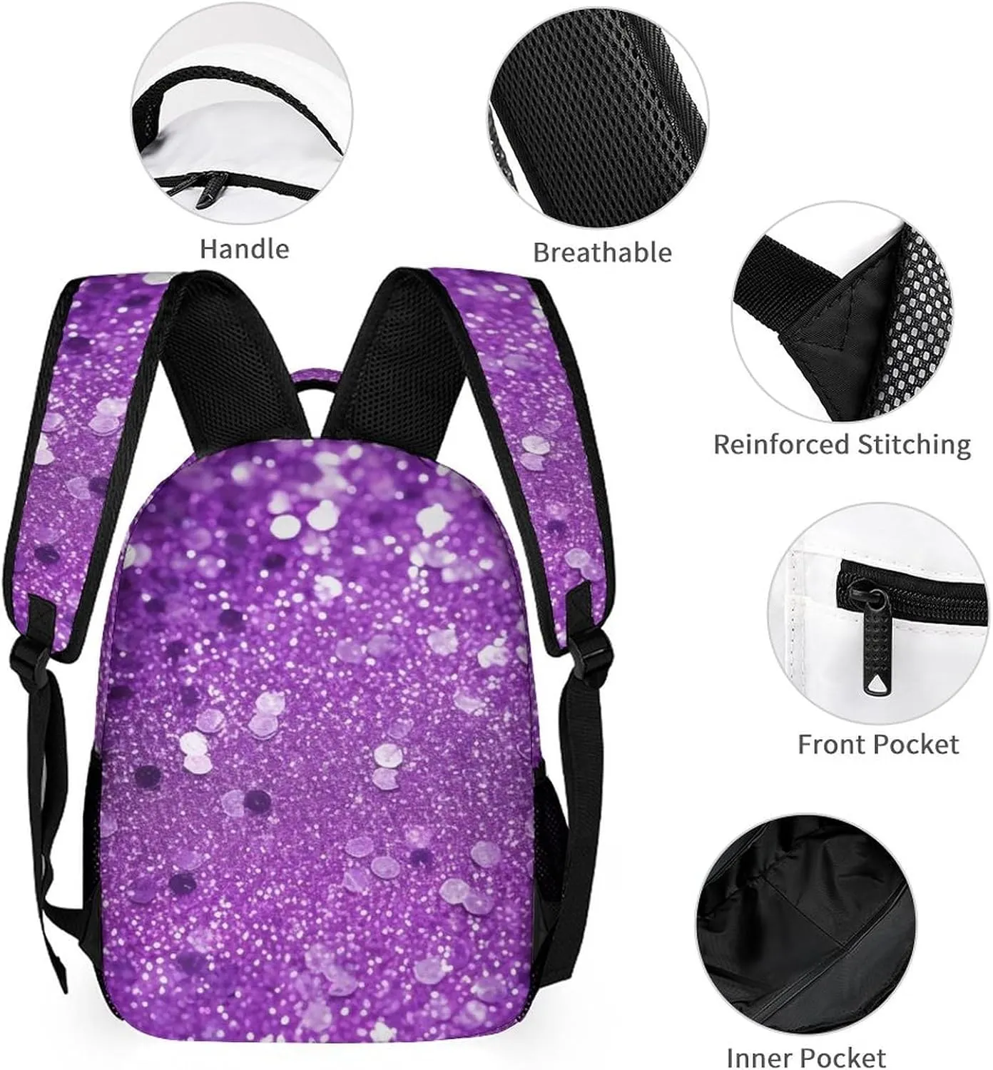 Laptop Backpack for Travel Daypack Computer Bag Work Sparkling Purple Glitter Back Pack Nurse Bag for Hiking