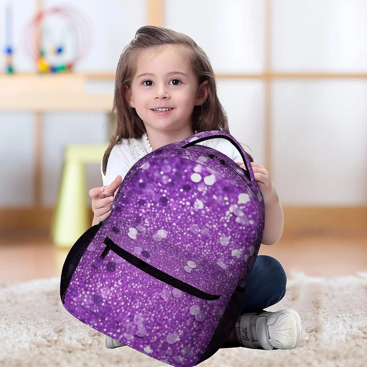 Laptop Backpack for Travel Daypack Computer Bag Work Sparkling Purple Glitter Back Pack Nurse Bag for Hiking