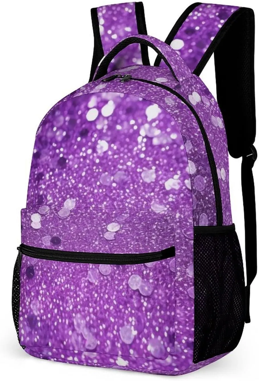Laptop Backpack for Travel Daypack Computer Bag Work Sparkling Purple Glitter Back Pack Nurse Bag for Hiking
