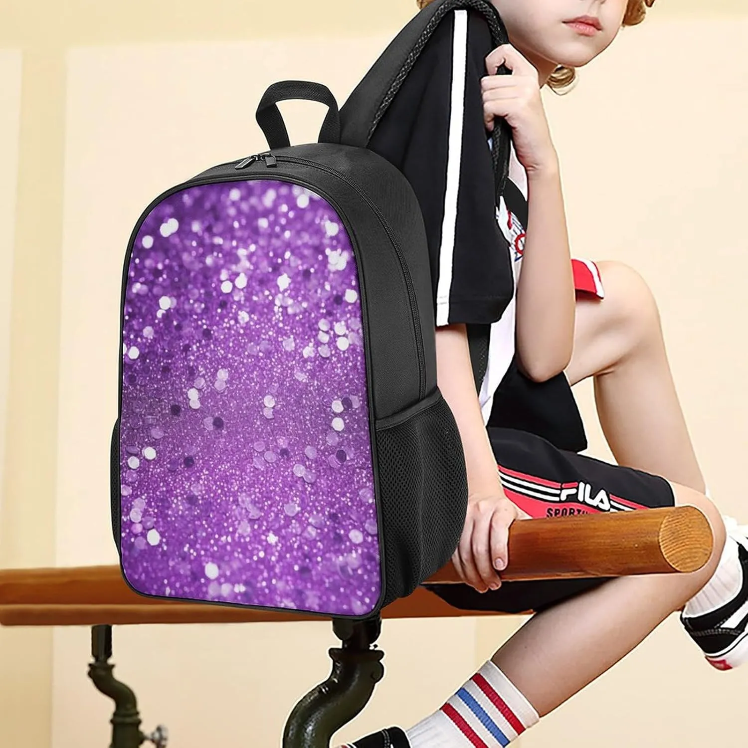 Laptop Backpack for Travel Daypack Sparkling Purple Glitter Computer Bag Work Back Pack Laptop Bag Casual Nurse Bag