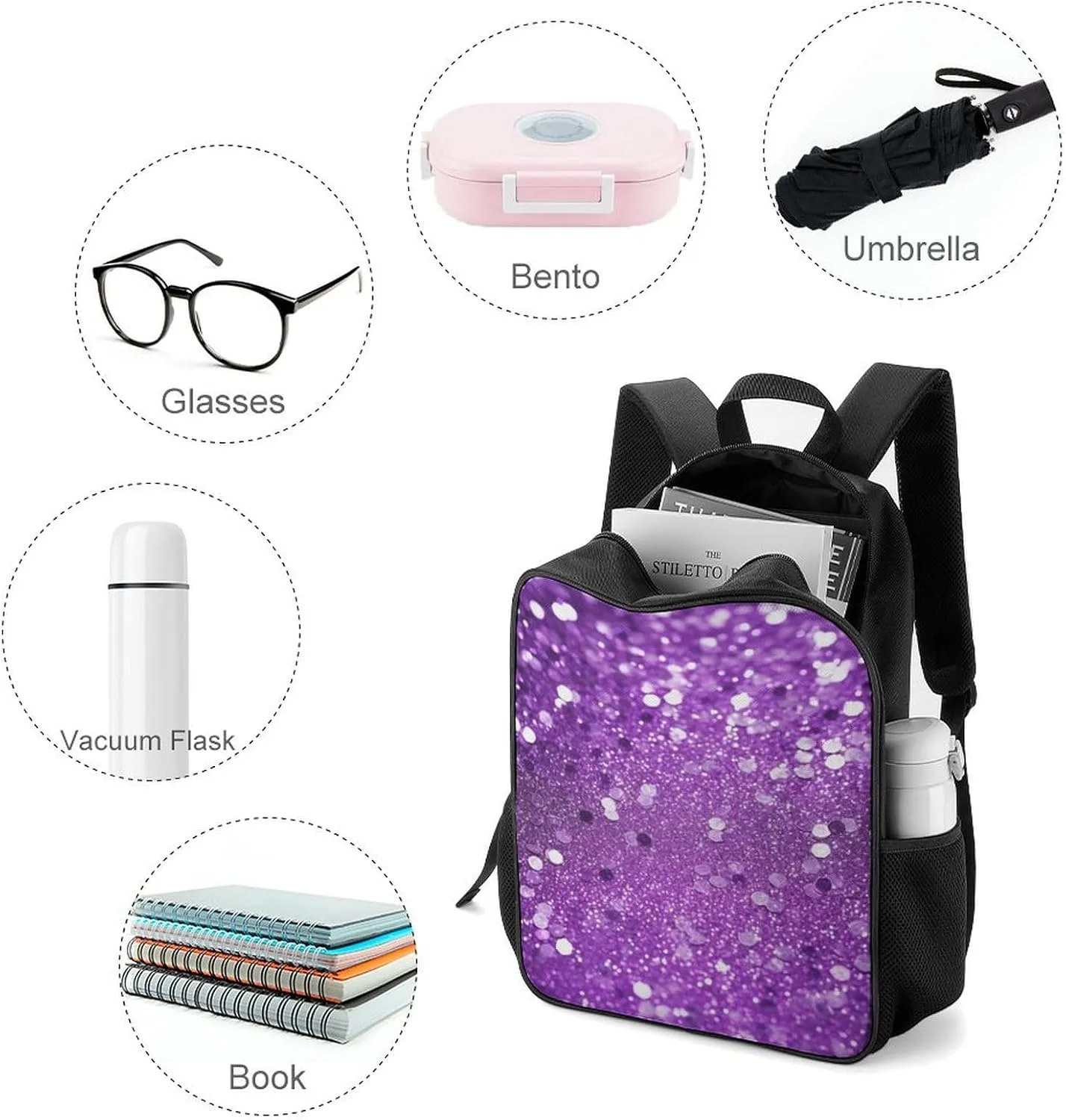 Laptop Backpack for Travel Daypack Sparkling Purple Glitter Computer Bag Work Back Pack Laptop Bag Casual Nurse Bag