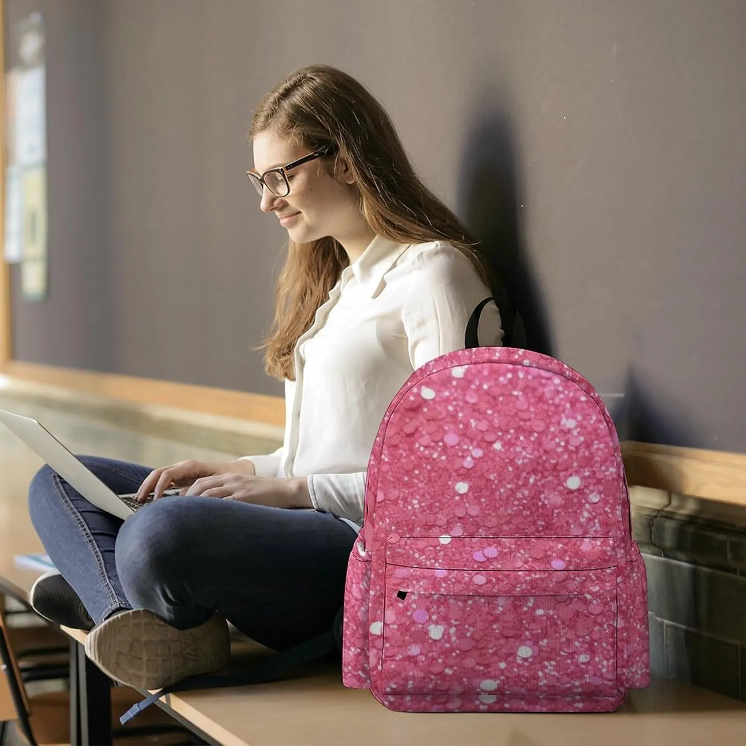 Laptop Backpack for Women Men Daypack Waterproof Sparkling Glitter Computer Bag Business Work Bag for Travel