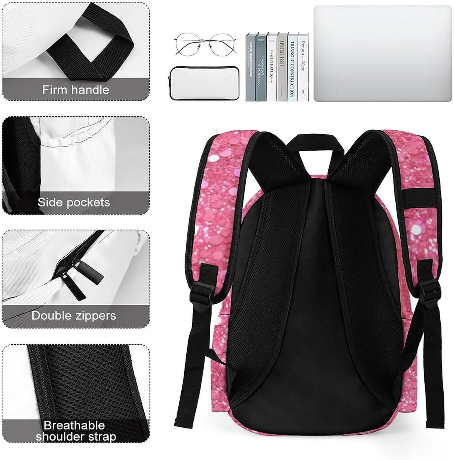 Laptop Backpack for Women Men Daypack Waterproof Sparkling Glitter Computer Bag Business Work Bag for Travel