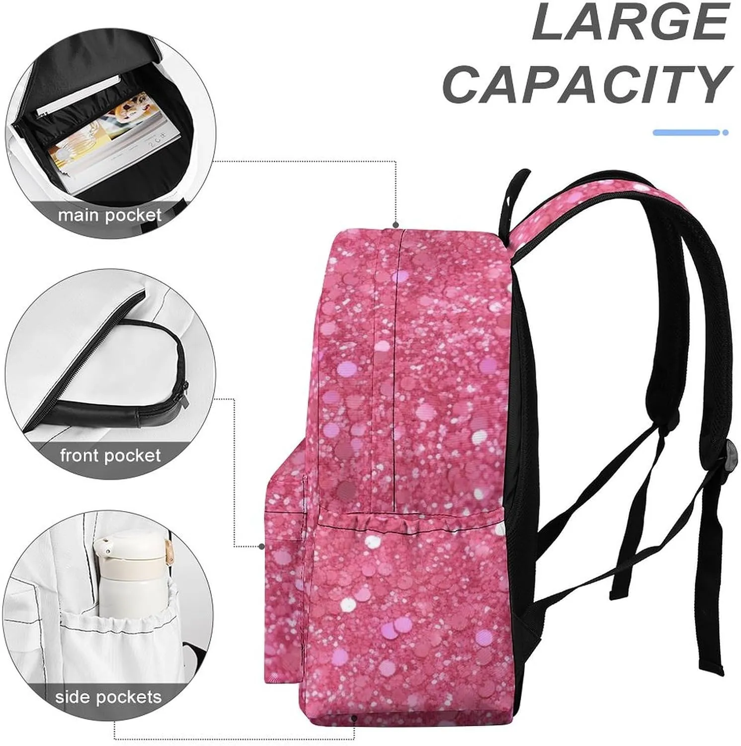Laptop Backpack for Women Men Daypack Waterproof Sparkling Glitter Computer Bag Business Work Bag for Travel