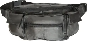Large Black Genuine Lambskin Leather Fanny Pack Waist Bag with Cell Phone Pouch
