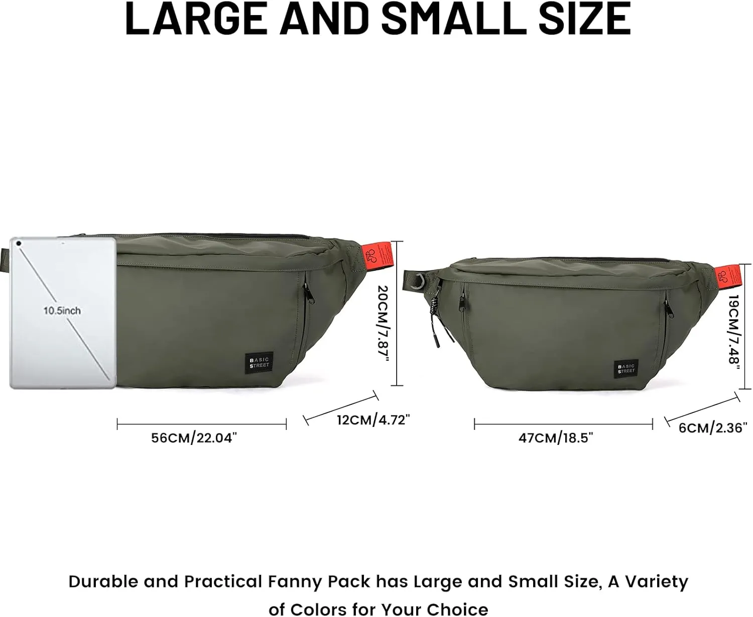 Large Crossbody Fanny Pack for Women Men,Waterproof Waist Bag Pack with Adjustable Strap & 5-Zipper Pockets,Green,Medium
