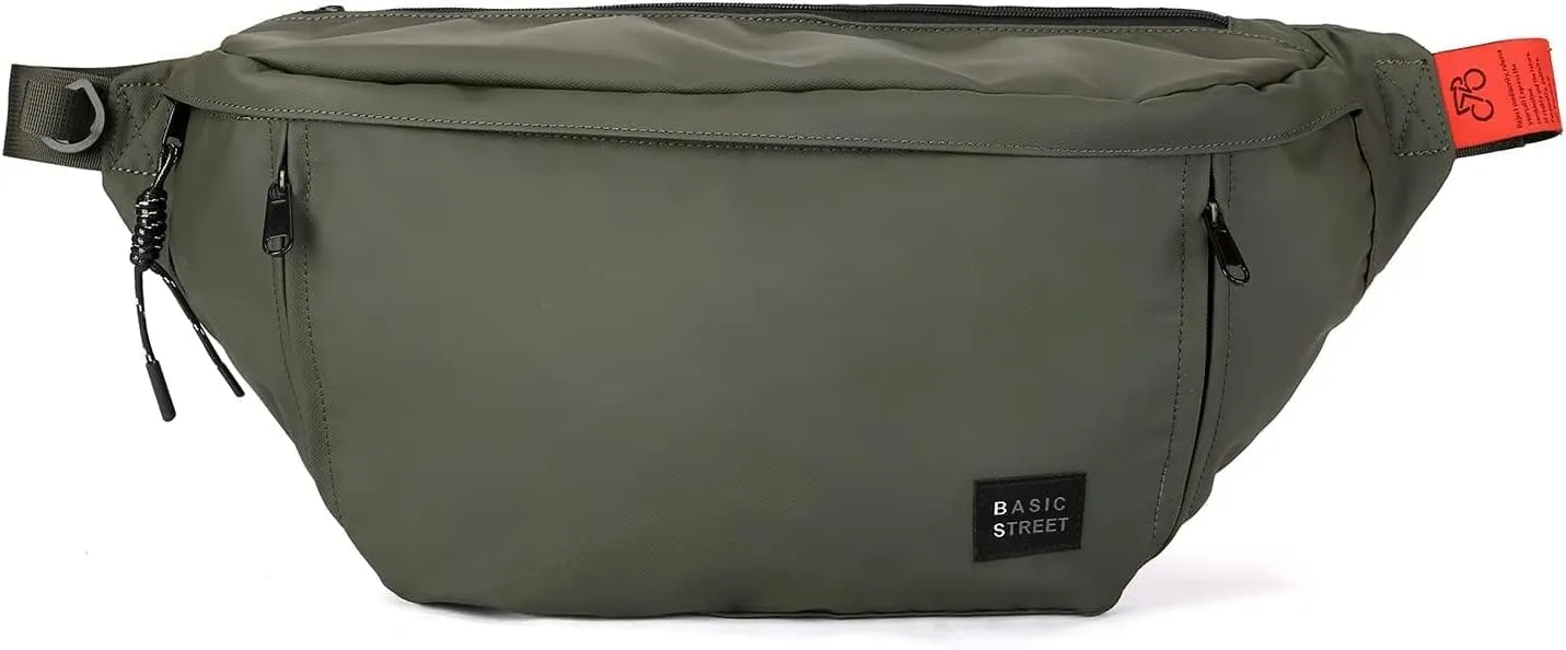 Large Crossbody Fanny Pack for Women Men,Waterproof Waist Bag Pack with Adjustable Strap & 5-Zipper Pockets,Green,Medium