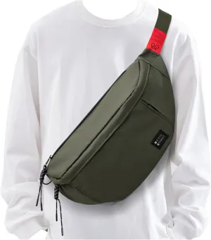 Large Crossbody Fanny Pack for Women Men,Waterproof Waist Bag Pack with Adjustable Strap & 5-Zipper Pockets,Green,Medium