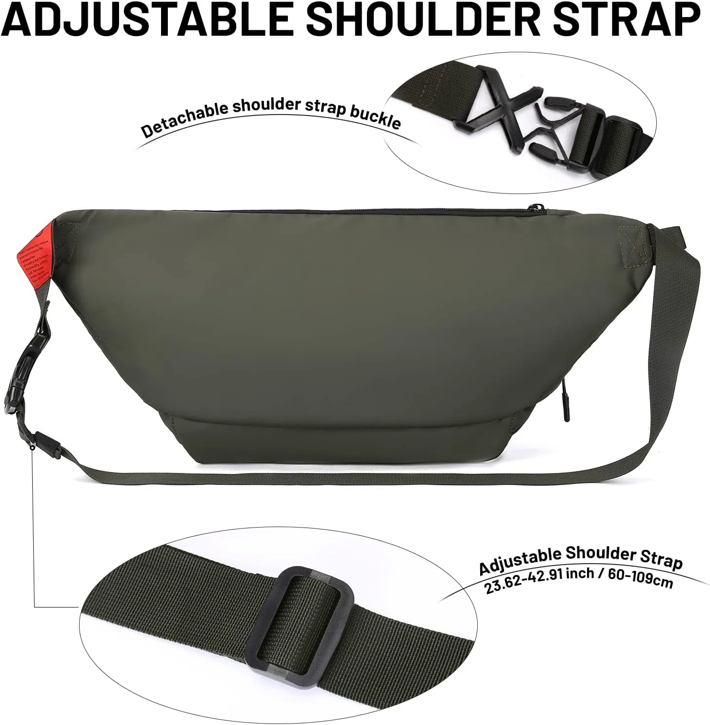 Large Crossbody Fanny Pack for Women Men,Waterproof Waist Bag Pack with Adjustable Strap & 5-Zipper Pockets,Green,Medium