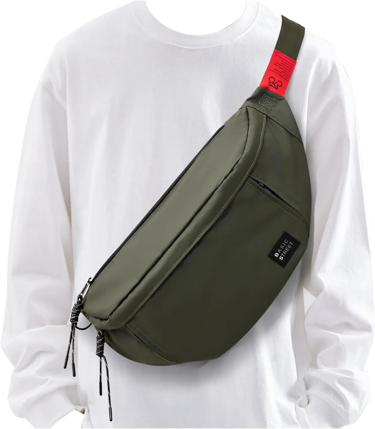 Large Crossbody Fanny Pack for Women Men,Waterproof Waist Bag Pack with Adjustable Strap & 5-Zipper Pockets,Green,Medium