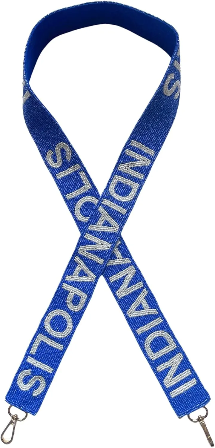 Lashicorn Indianapolis Blue Beaded Purse Strap White Letters 49” Pro Football Stadium Approved Clear Bag Colt Gold Hardware Sports College Indiana Gifts Fans Game