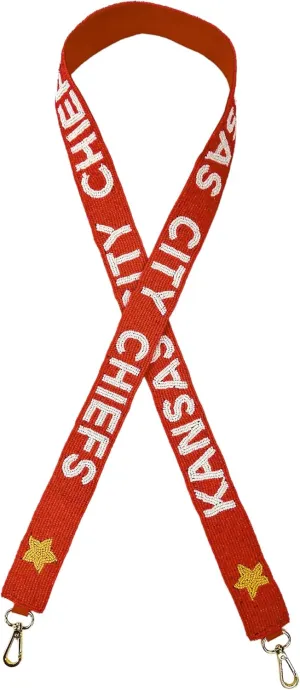Lashicorn Kansas Beaded Purse Strap Game day Football Red with Yellow Stars White Lettering for Clear Stadium Bag Merch City 49” Long 1.75” Wide