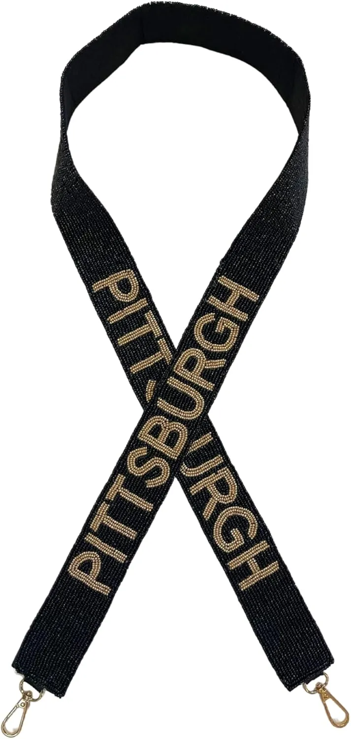 Lashicorn Pittsburgh Black Beaded Purse Strap Yellow Letters 49” Pro Football Stadium Approved Clear Bag Gold Hardware Sports College East Pennsylvania