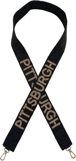 Lashicorn Pittsburgh Black Beaded Purse Strap Yellow Letters 49” Pro Football Stadium Approved Clear Bag Gold Hardware Sports College East Pennsylvania