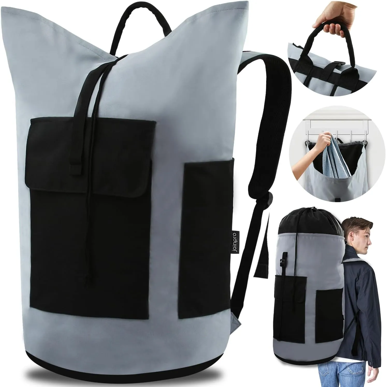 Laundry Bag Backpack, 125L Extra Large Travel Laundry Bags with Shoulder Straps, Adjustable & Extendable Design, Laundry Hamper Bag with 3 Pockets for Laundromat, College, Travel, Camping