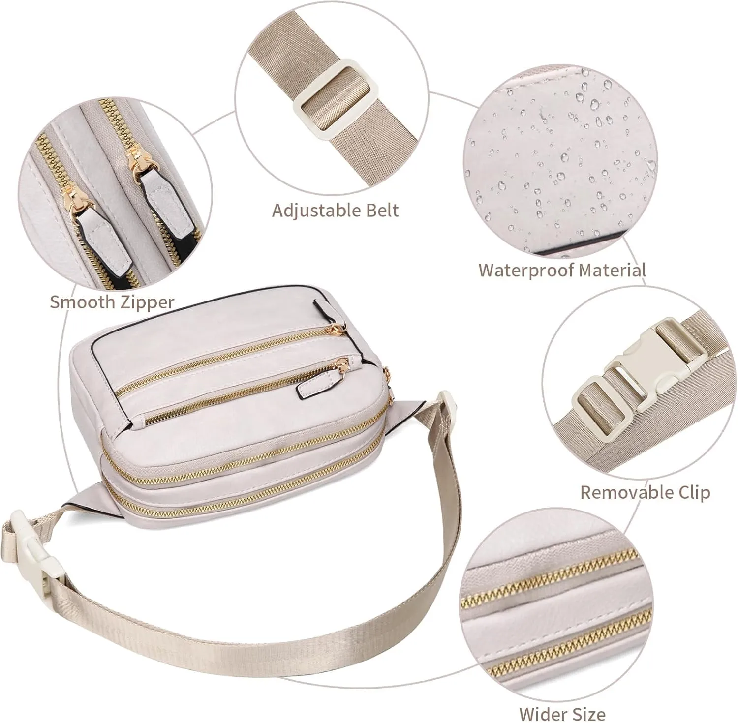 Leather Fanny Pack for Women Men Belt Bag with Multi-function Pocket, Crossbody Fanny Packs for Women Fashion Waist Packs with Adjustable Straps Cross Body Bag Travel Chest Bag