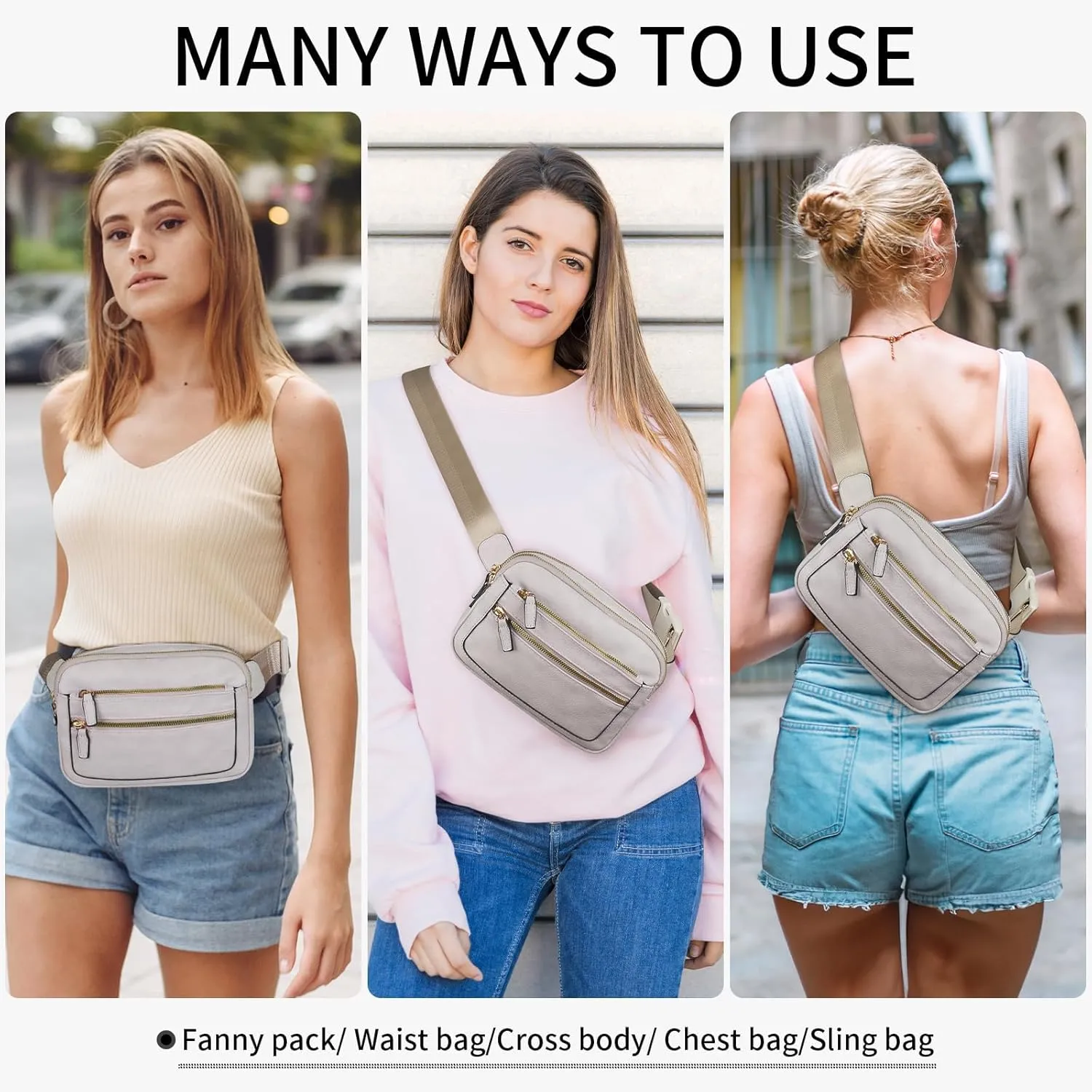 Leather Fanny Pack for Women Men Belt Bag with Multi-function Pocket, Crossbody Fanny Packs for Women Fashion Waist Packs with Adjustable Straps Cross Body Bag Travel Chest Bag