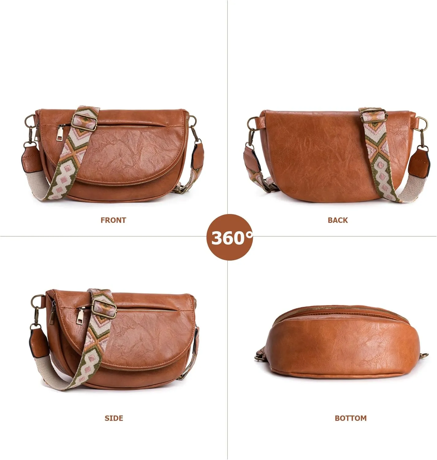 Leather Vintage Crossbody Bags for Women Roomy Multi Pockets Sling Bag Fanny Purse Shoulder Bags Chest Bag for Women (Brown-3)