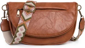 Leather Vintage Crossbody Bags for Women Roomy Multi Pockets Sling Bag Fanny Purse Shoulder Bags Chest Bag for Women (Brown-3)