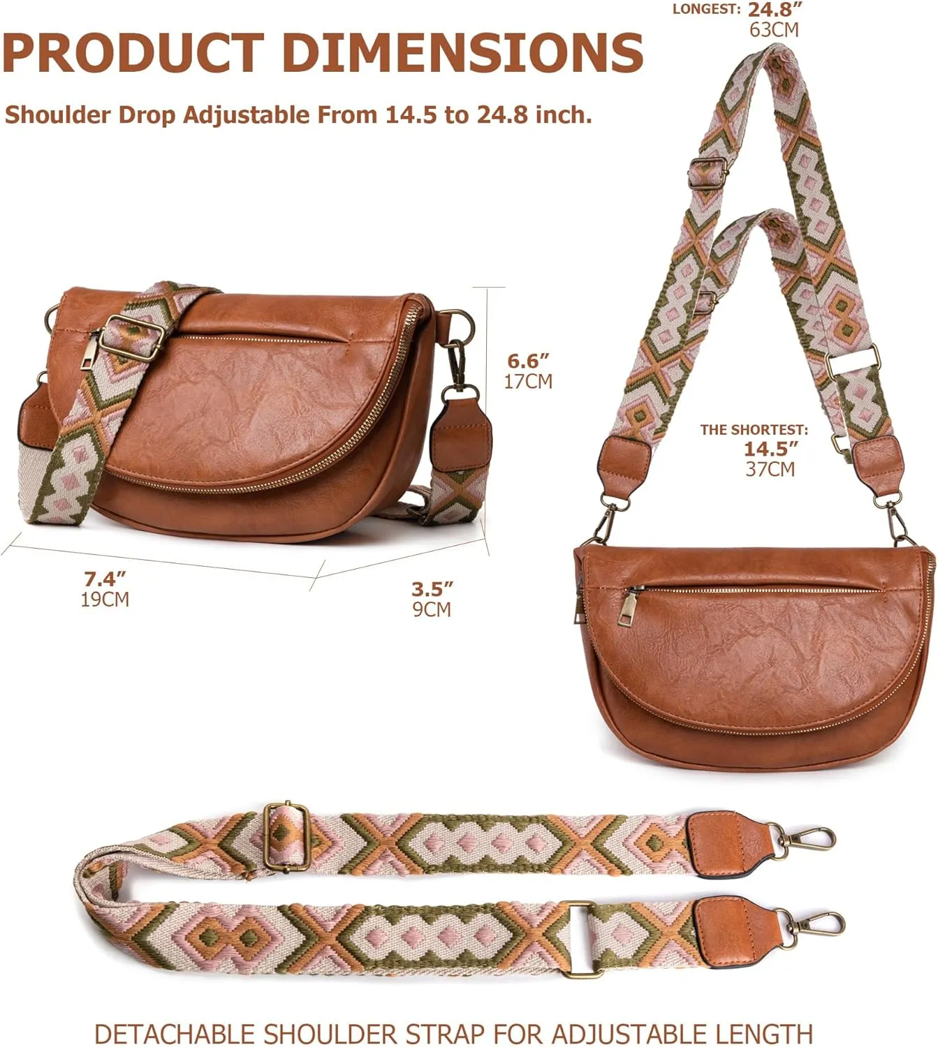 Leather Vintage Crossbody Bags for Women Roomy Multi Pockets Sling Bag Fanny Purse Shoulder Bags Chest Bag for Women (Brown-3)