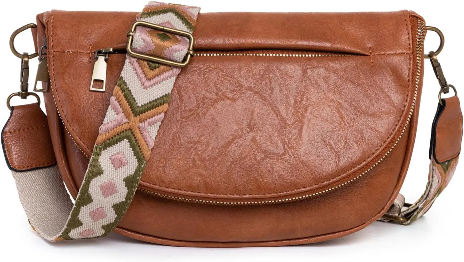 Leather Vintage Crossbody Bags for Women Roomy Multi Pockets Sling Bag Fanny Purse Shoulder Bags Chest Bag for Women (Brown-3)
