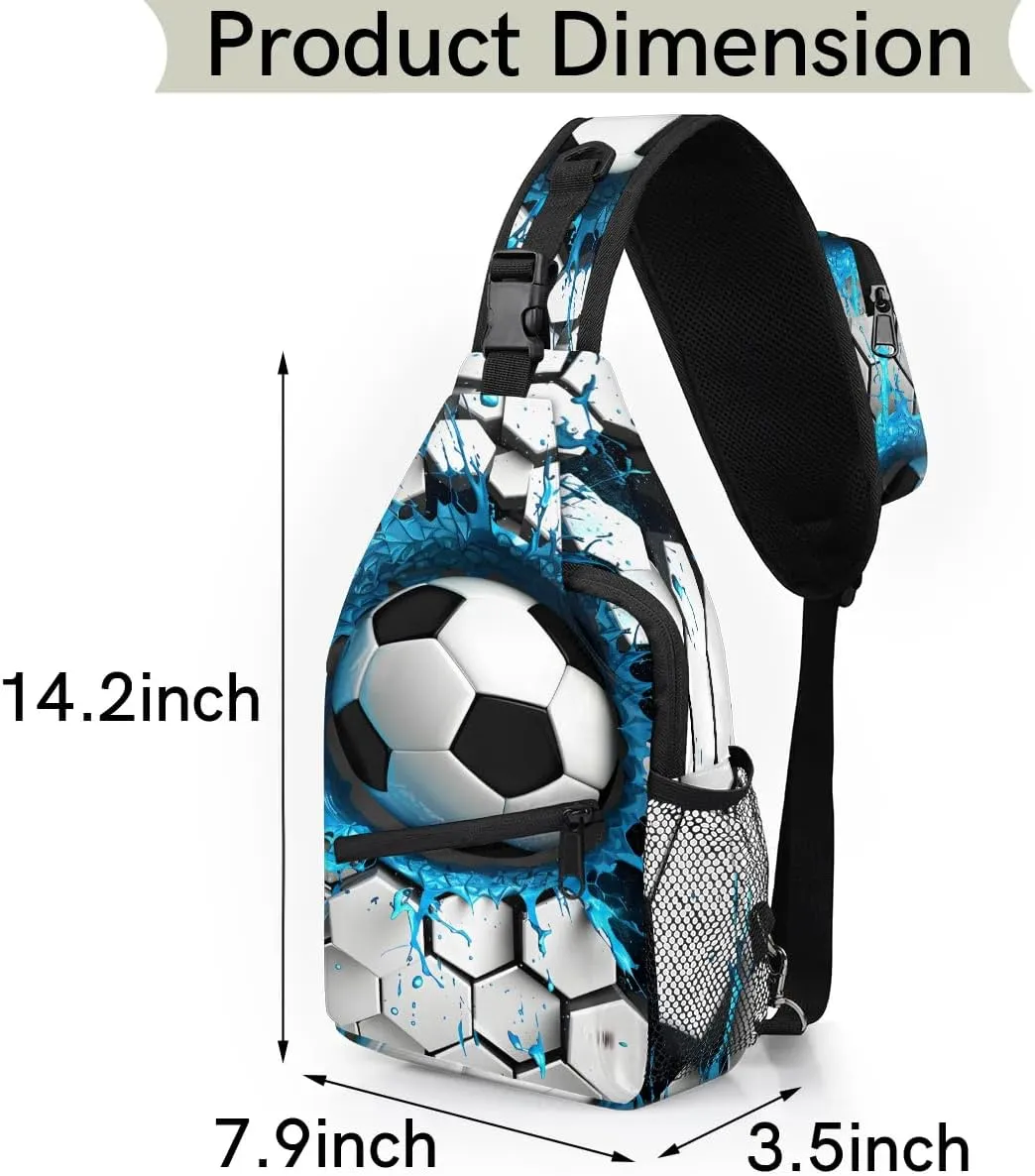 Light Wall Football Sling Bag for Women Men, Soccer Waterproof Crossbody Sling Backpack Sports Travel Outdoor Chest Bag