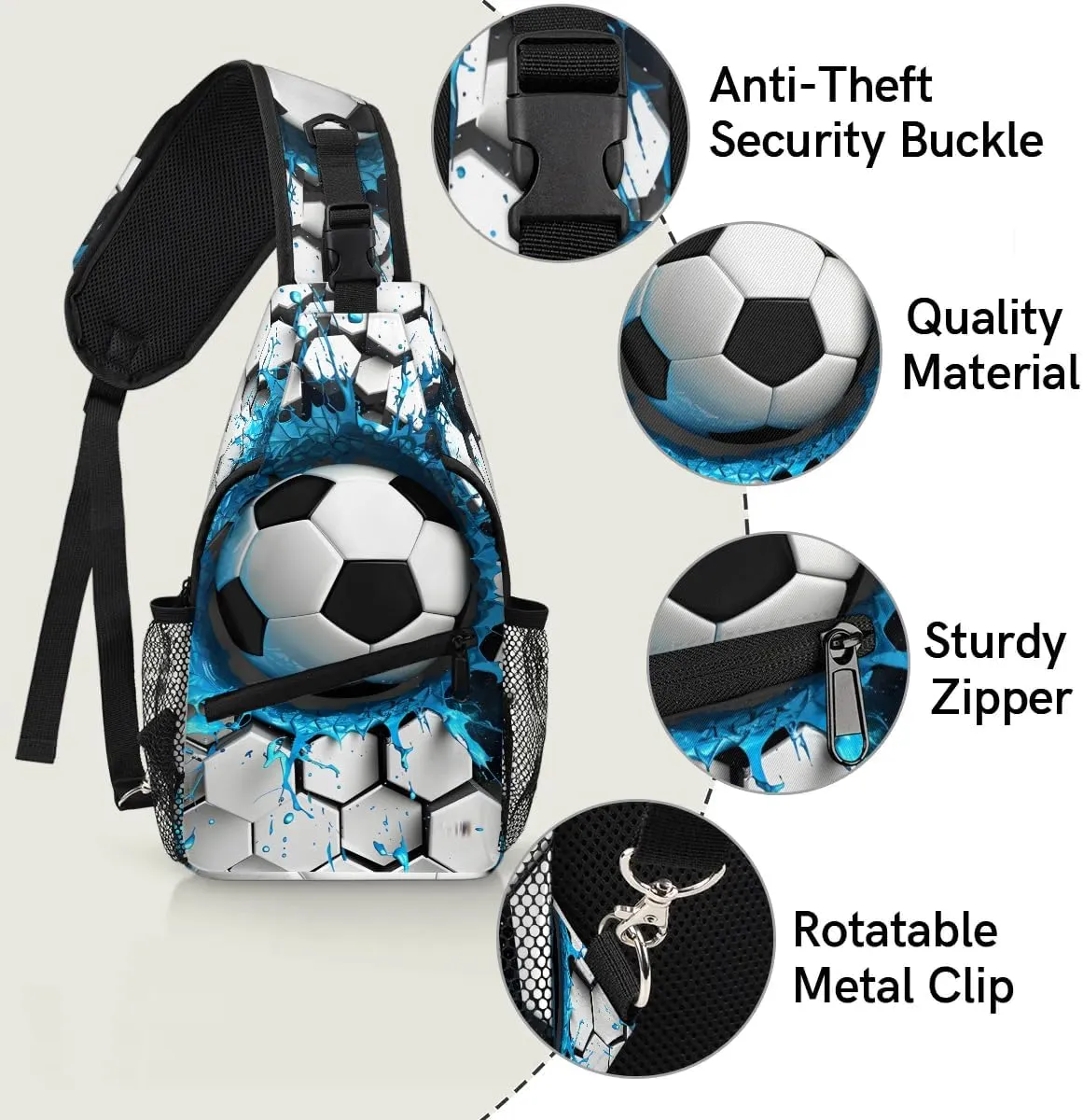 Light Wall Football Sling Bag for Women Men, Soccer Waterproof Crossbody Sling Backpack Sports Travel Outdoor Chest Bag