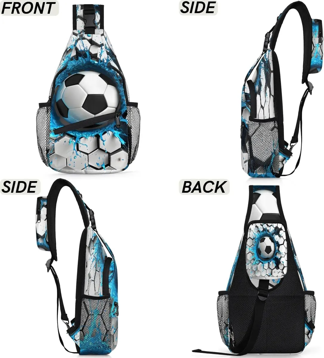 Light Wall Football Sling Bag for Women Men, Soccer Waterproof Crossbody Sling Backpack Sports Travel Outdoor Chest Bag