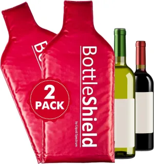 Liquid Spectrum 2 Pack Reusable Wine Protector Travel Bag by Bottle Shield - Bubble Cushioning Wrap Suit - Unbreakable Bottle Sleeve, Leak Proof - Wine Tote Bags Accessory for Suitcase Luggage